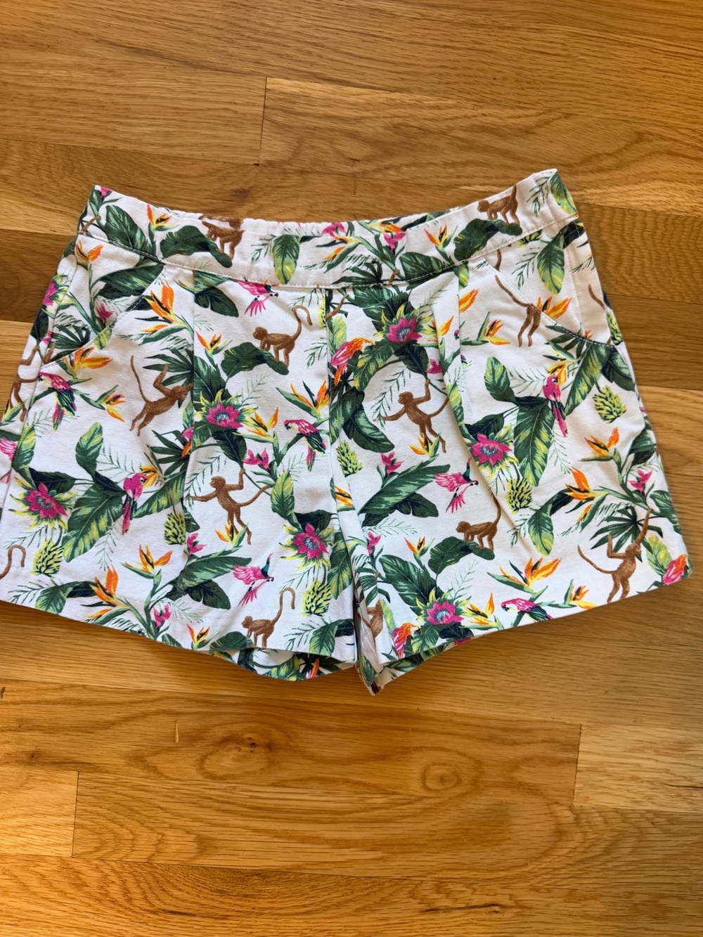 NWOT Janie and Jack Jungle Monkey Print Shorts - White with Green & Pink